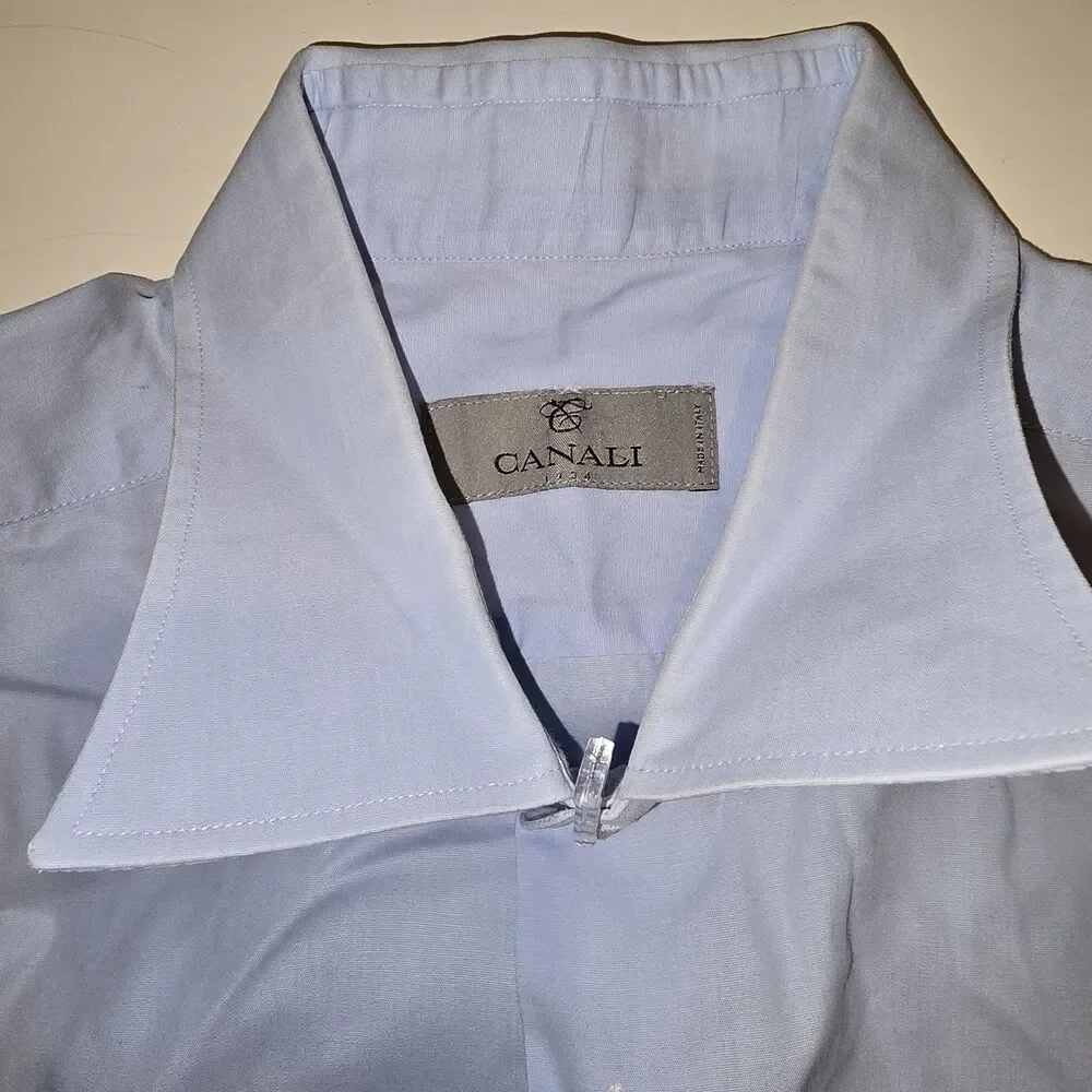 Canali Italy Men's Light Blue 100% Cotton Dress Shirt 16 41